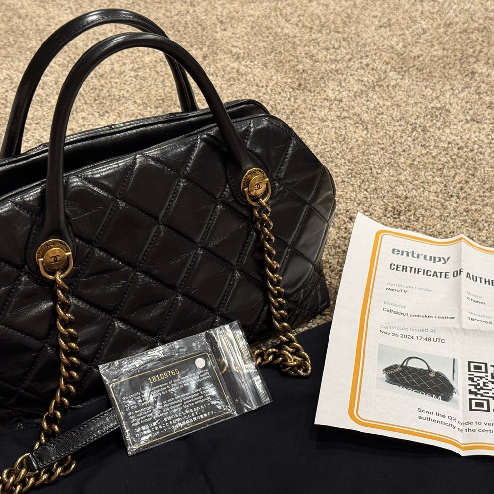 Chanel Glazed Calfskin Castle Rock Bowling Bag